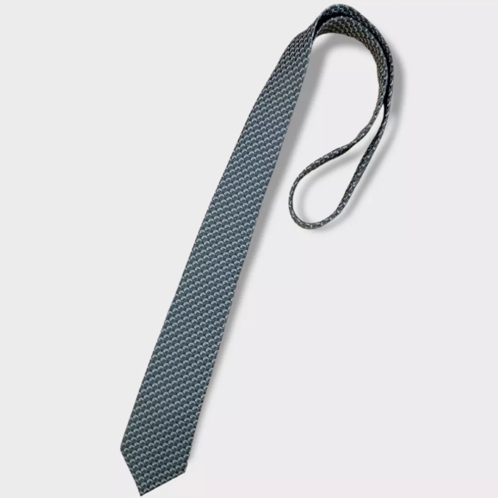 FENDI Gray Geometric Monogram Logo Silk LUXURY Slim Tie ITALY